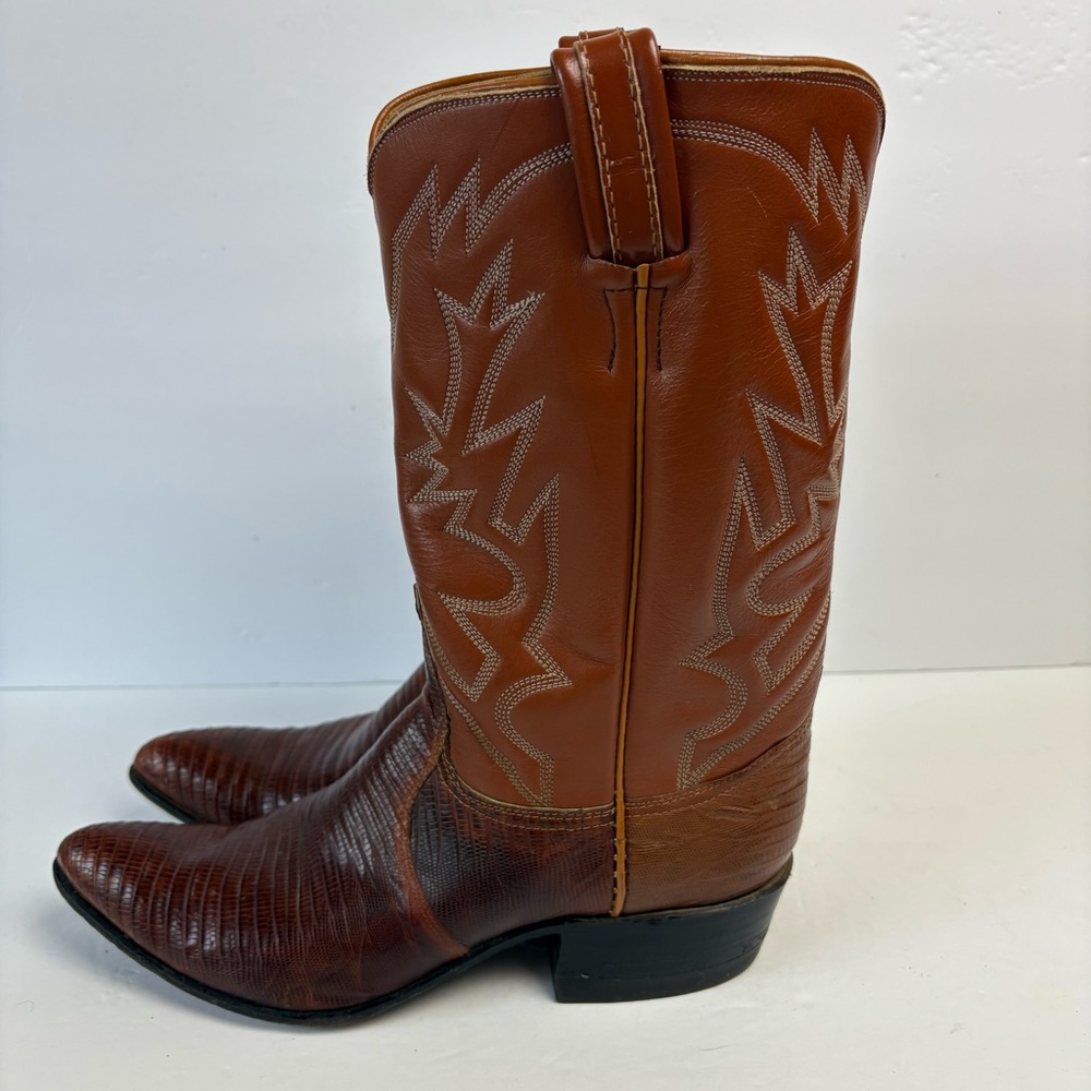 Vintage Tony Lama Exotic Lizard Brown Cowboy Western Boots Snip Toe size 170 7 A